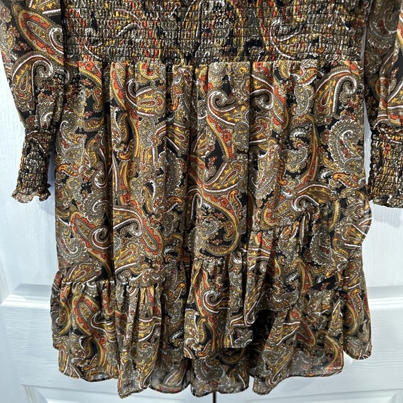 Michael Kors ‎ Dress Paisley Print Smocked Waist Ruffle Long Sleeve Sienna SZ M - Picture 4 of 6